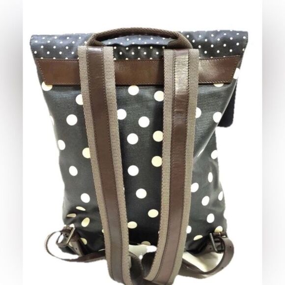 NWT Dolce & Gabbana Black & White Polka Dot Brown Leather Trim Backpack Napsack